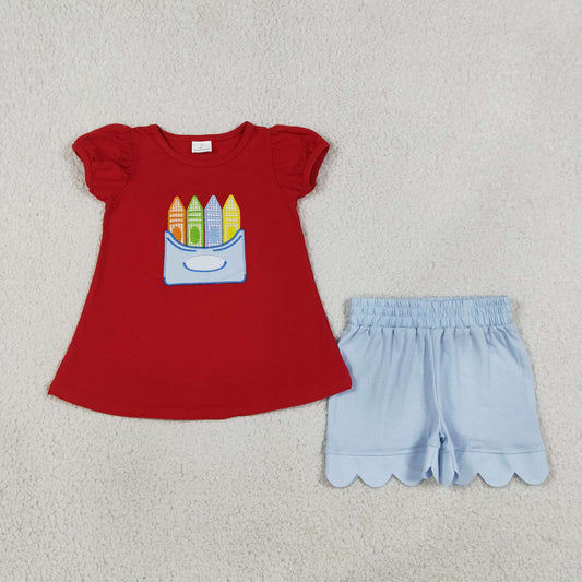 GSSO3727 embroidery  apple BACK TO SCHOOLgirl summer outfit 202605 RTS
