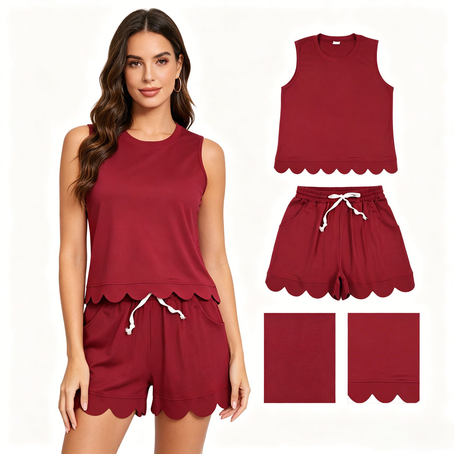 GSSO3735   adult  RED SOLID women  pajamas  SET OUTFIT 202605  RTS