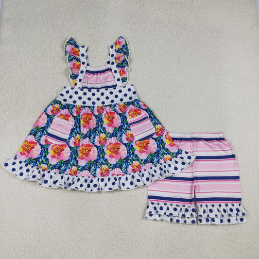 GSSO3739   3-4T 14T Flowers GIRL summer outfit 202604  RTS