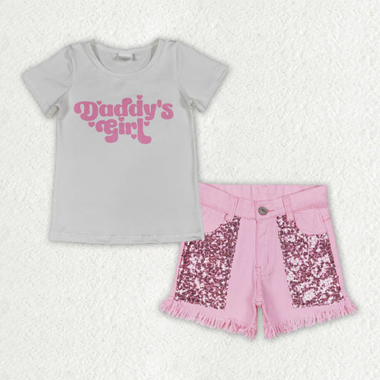 GSSO3757组合，GT1566+SS0230  MAMA'S BESTIE Sequin jeans denim girl shorts outfit set