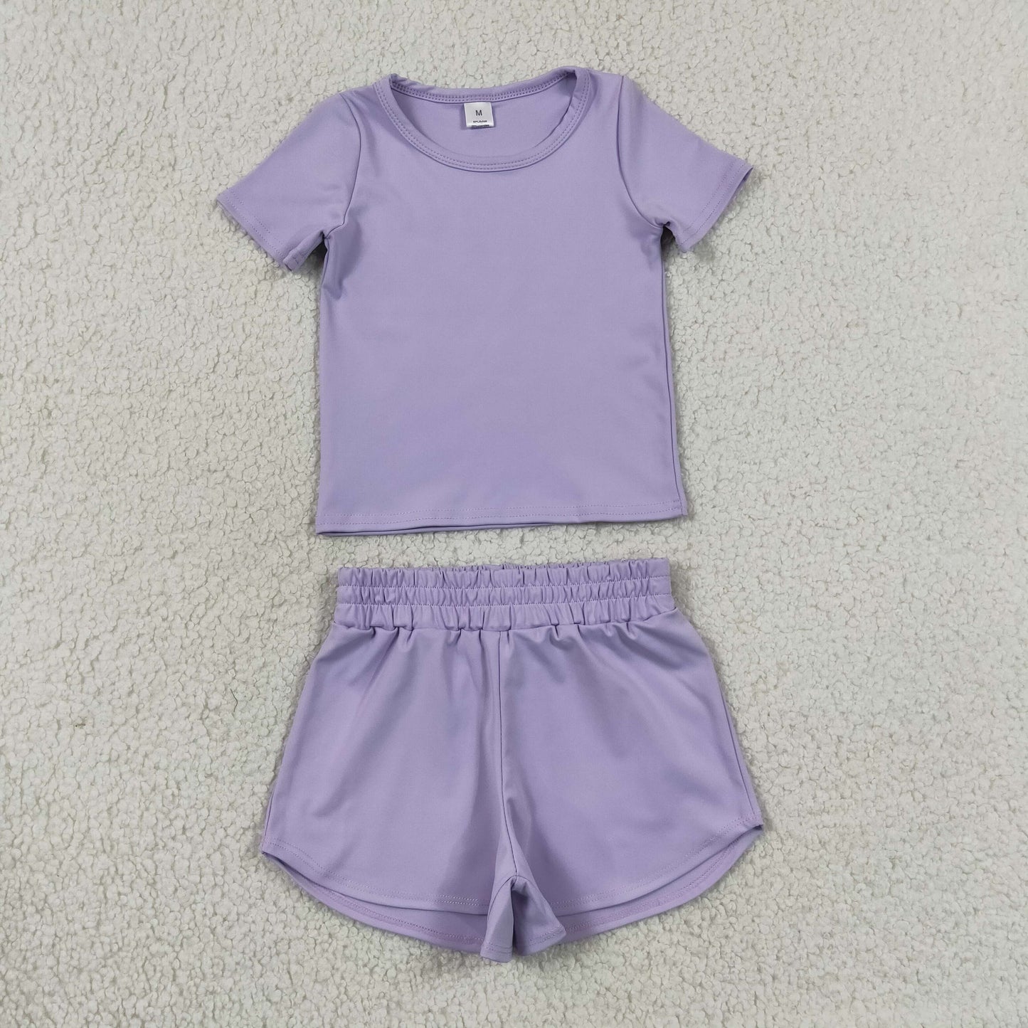 GSSO3759瑜伽组合，GT1628瑜伽+SS0895瑜伽 yoga Toddler Girls Solid Light Purple Soft Crew Neck Short Sleeve Tee 202630 RTS