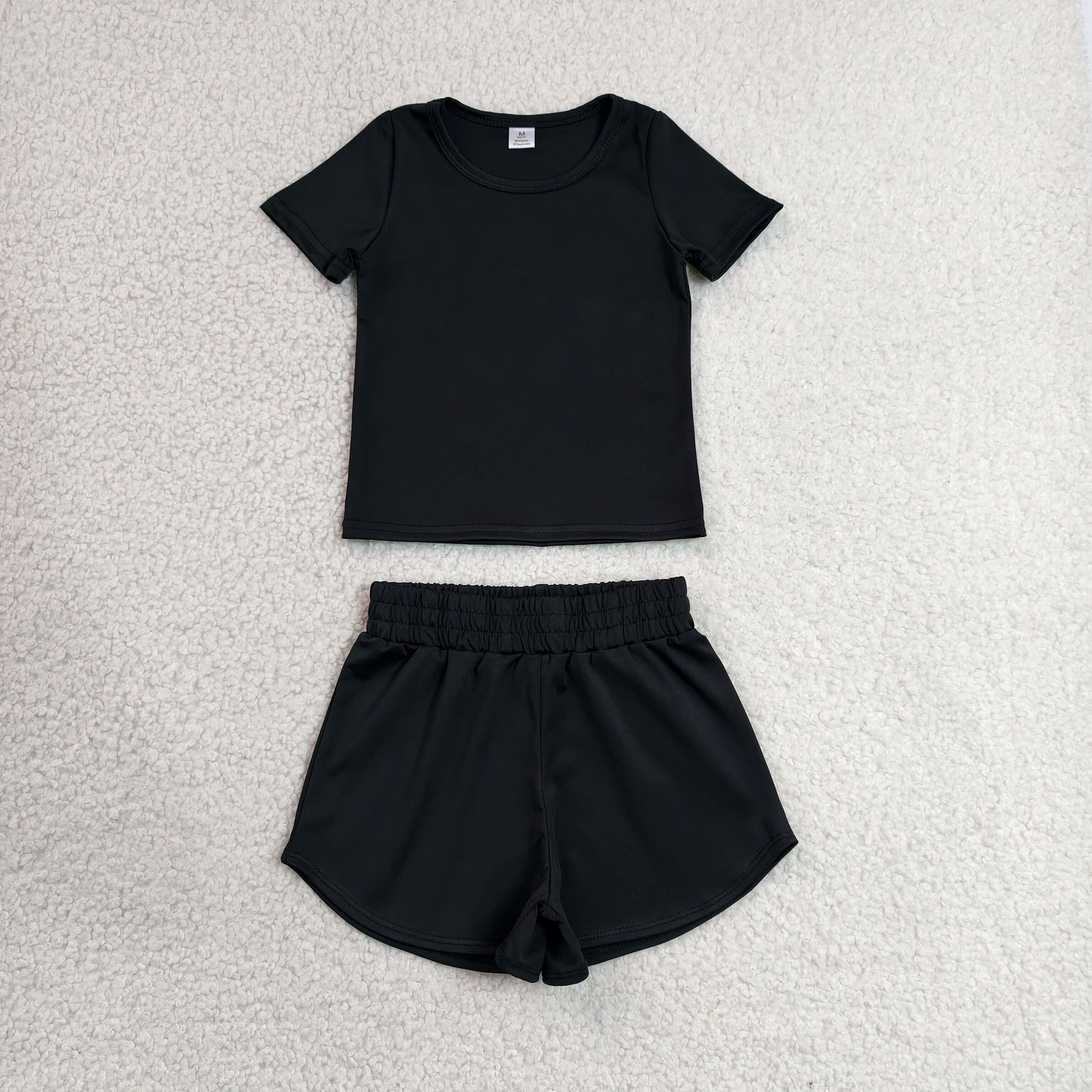 GSSO3760瑜伽组合，GT1629瑜伽+SS0896瑜伽  Black Kids Basic Casual Summer Sports Matching Outfit RTS