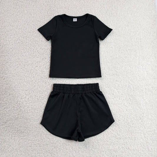GSSO3760瑜伽组合，GT1629瑜伽+SS0896瑜伽  Black Kids Basic Casual Summer Sports Matching Outfit RTS