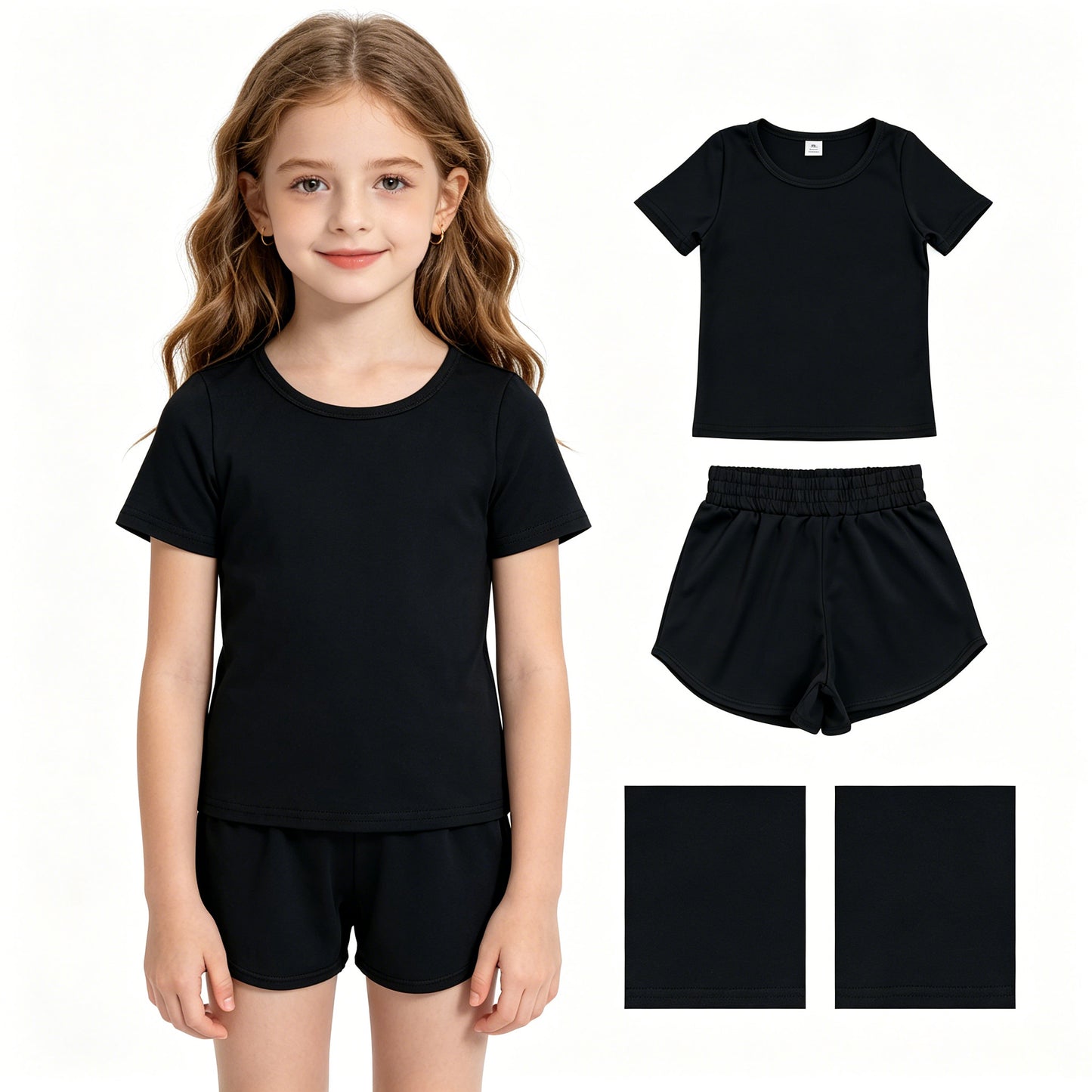 GSSO3760瑜伽组合，GT1629瑜伽+SS0896瑜伽  Black Kids Basic Casual Summer Sports Matching Outfit RTS