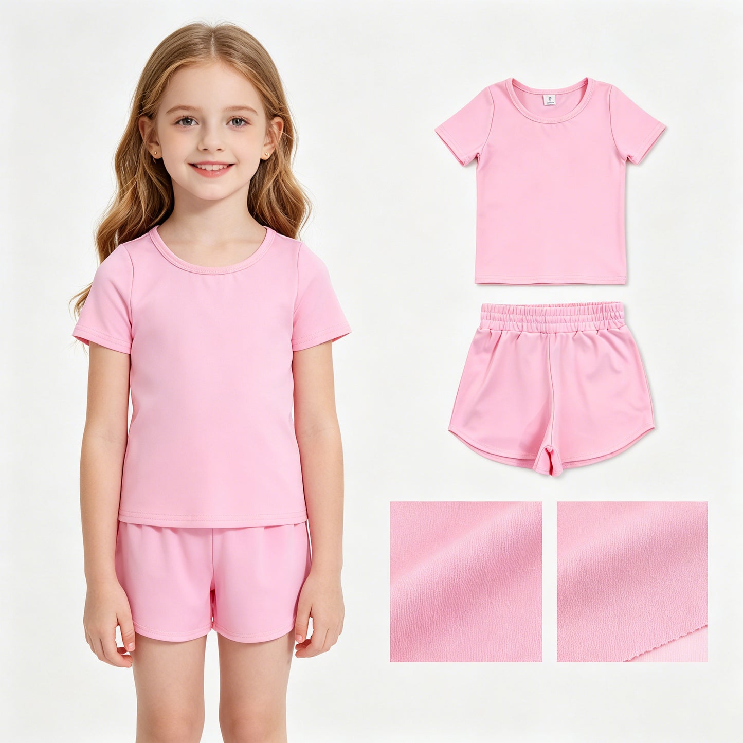GSSO3761瑜伽组合，GT1630瑜伽+SS0897瑜伽  Pink Soft Comfy Toddler Girl Short Sleeve Shorts Set RTS