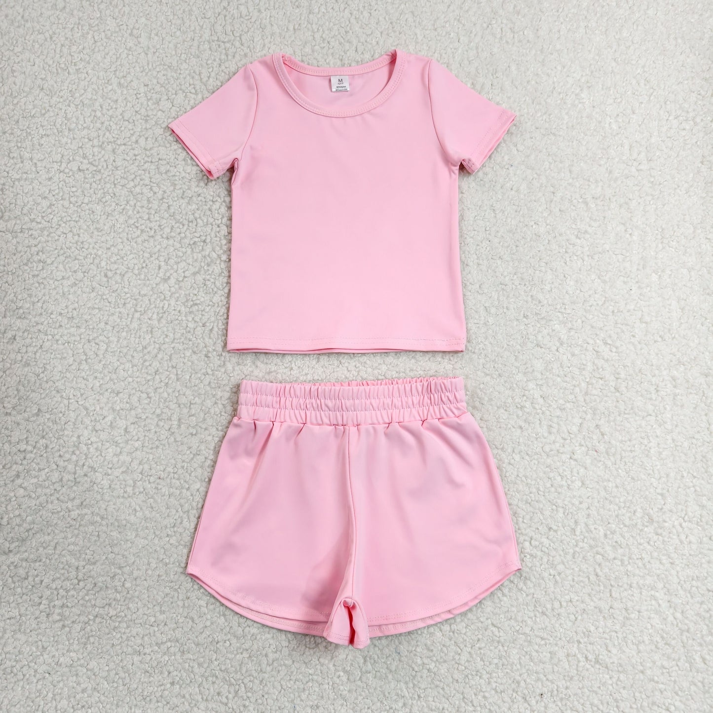 GSSO3761瑜伽组合，GT1630瑜伽+SS0897瑜伽  Pink Soft Comfy Toddler Girl Short Sleeve Shorts Set RTS