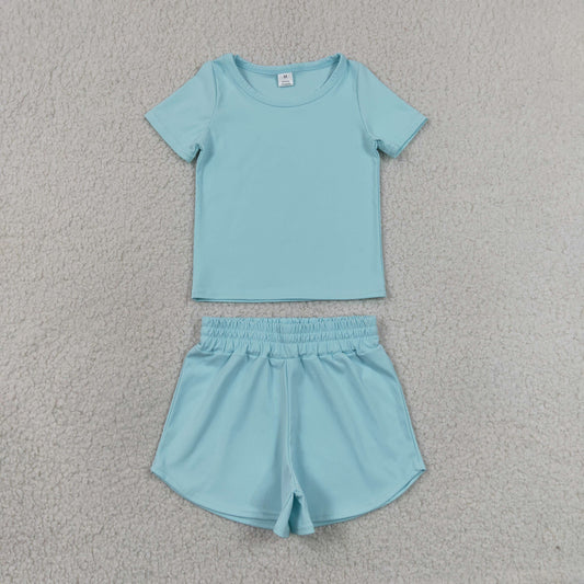 GSSO3762 Sky Blue Kids Breathable Yoga Loungewear Two Piece Set 202630 RTS