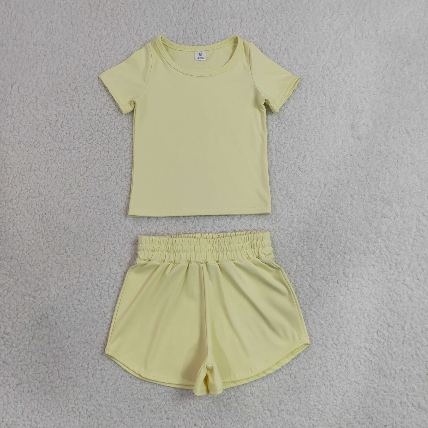 GSSO3763，GT1632+SS0899  yoga yellow Baby Solid Summer Short Sleeve Outfit 202630