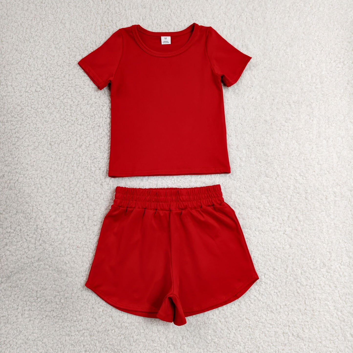 GSSO3765瑜伽组合，GT1634瑜伽+SS0901瑜伽 Red Kids Basic Short Sleeve Tee Sports Shorts Outfit 20260630 RTS