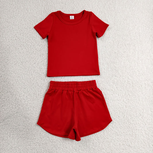 GSSO3765瑜伽组合，GT1634瑜伽+SS0901瑜伽 Red Kids Basic Short Sleeve Tee Sports Shorts Outfit 20260630 RTS