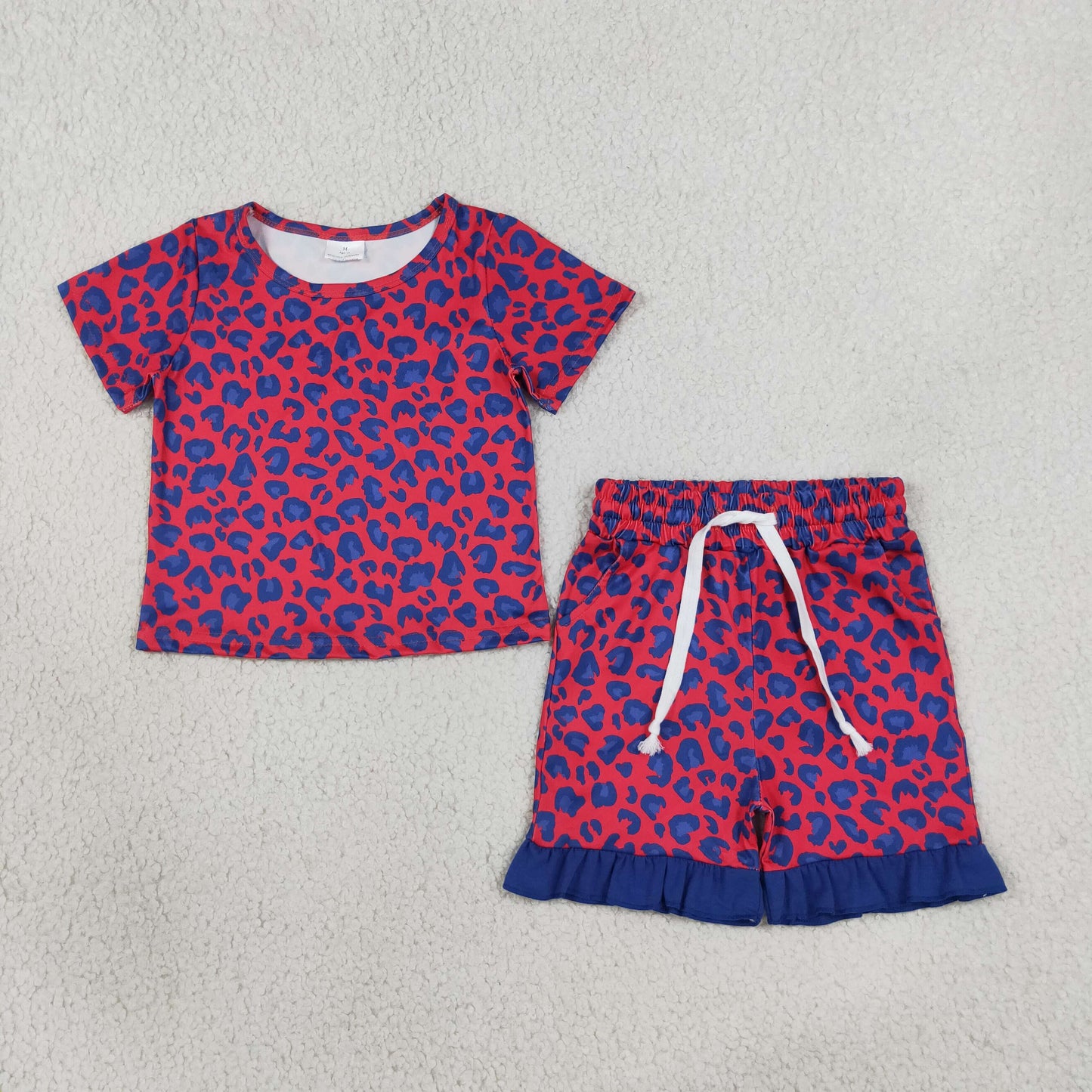GSSO3811 Red Blue Leopard Set  ruffle GIRL summer outfit shorts 202608 RTS