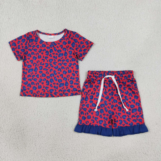 GSSO3811 Red Blue Leopard Set  ruffle GIRL summer outfit shorts 202608 RTS