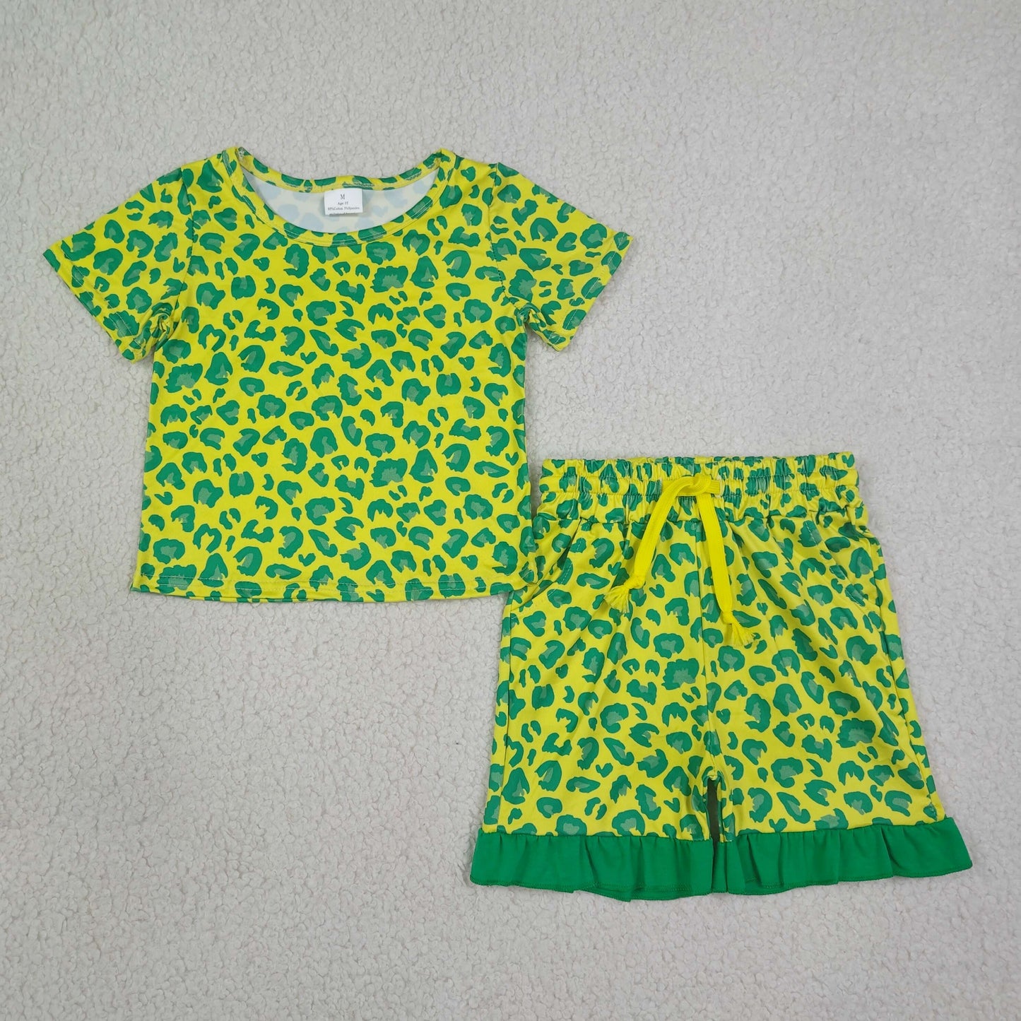 GSSO3812 Green Yellow Leopard Set  ruffle GIRL summer outfit shorts 202608 RTS