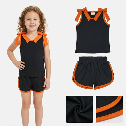 GSSO3822 black orange cotton sports  girl outfit shorts 202608 RTS