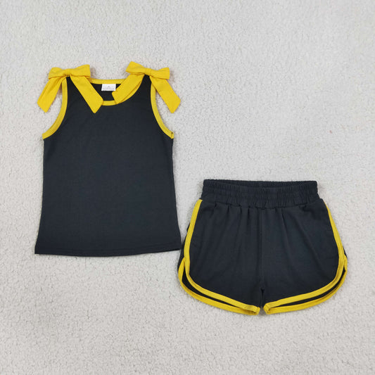 GSSO3823 black yellow cotton sports  girl outfit shorts 202608 RTS