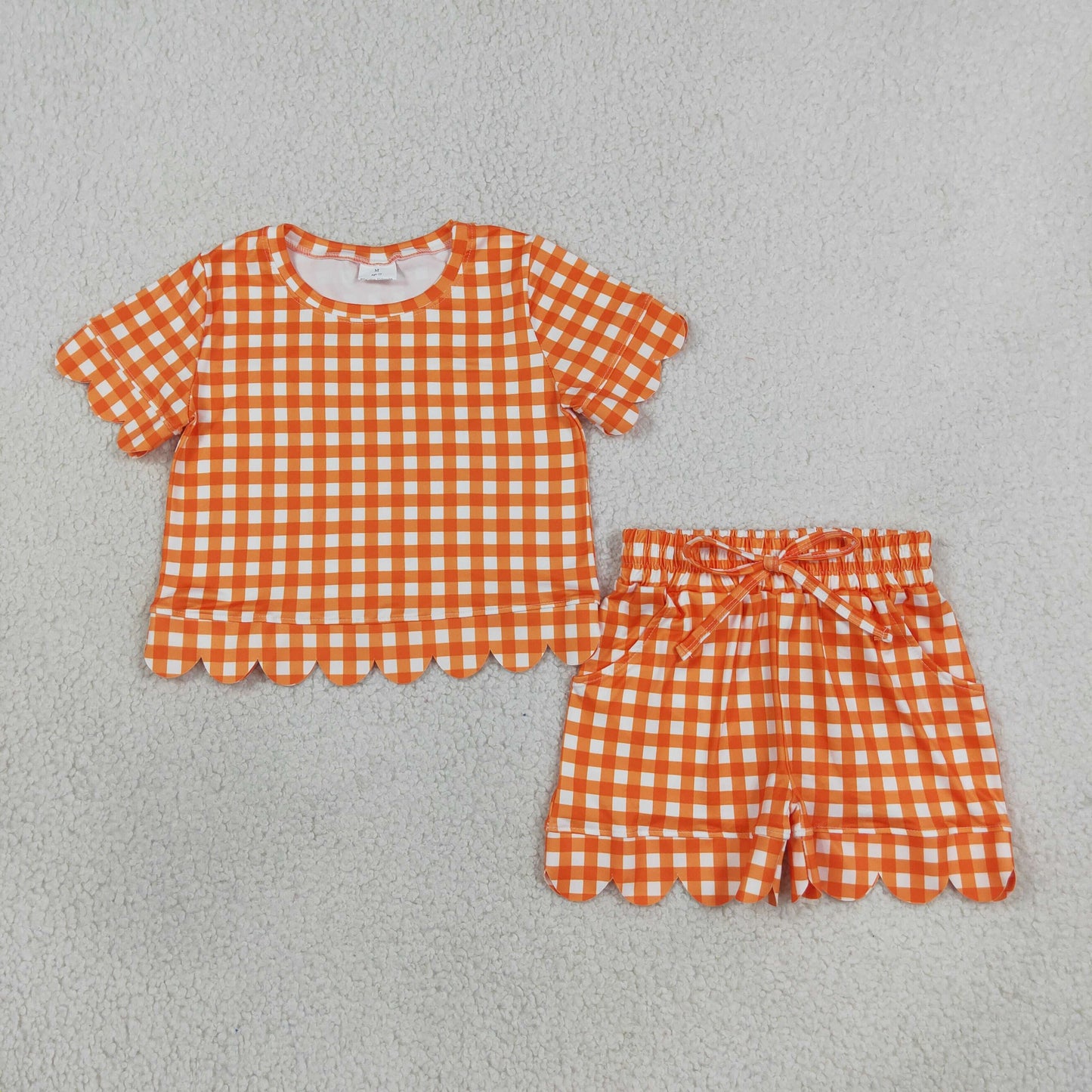 GSSO3839 Orange plaid scallop GIRL summer outfit 202608 RTS
