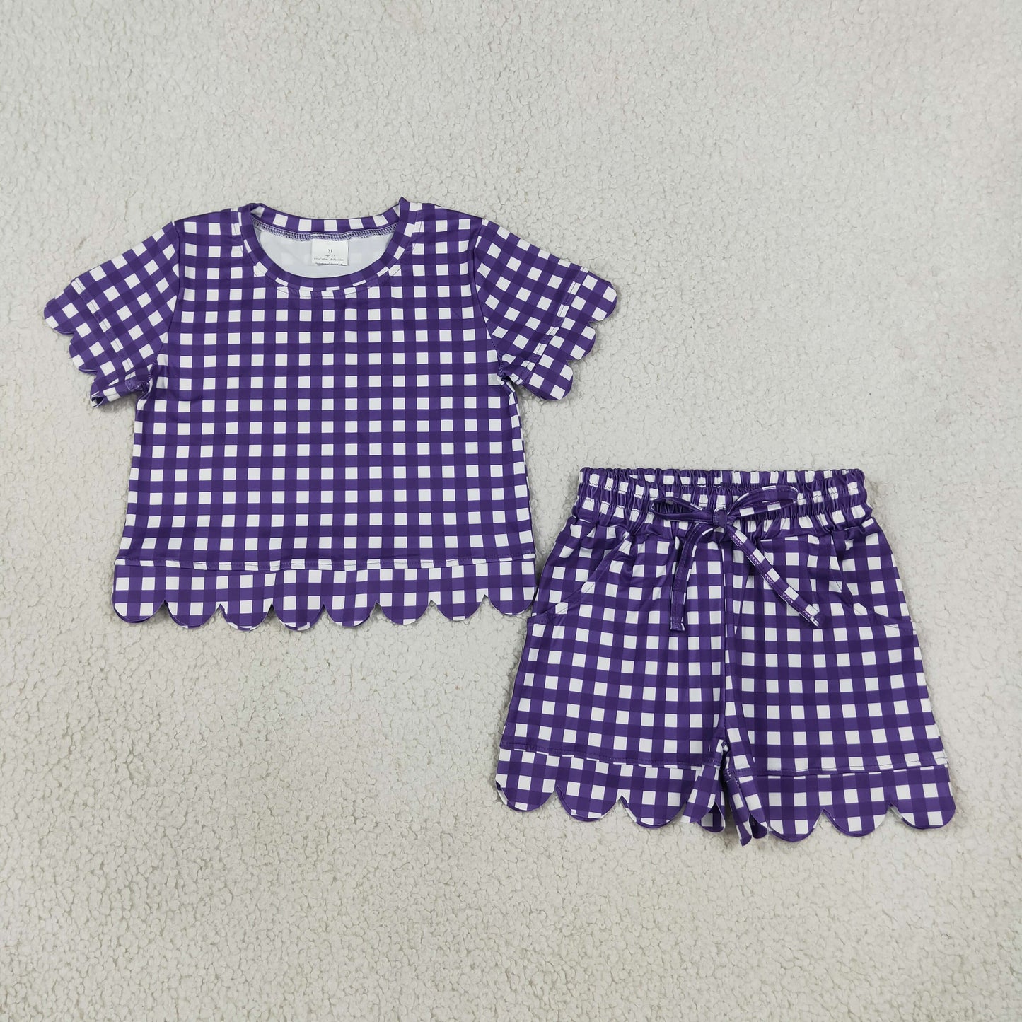 GSSO3841 PURPLE plaid scallop GIRL summer outfit 202608 RTS