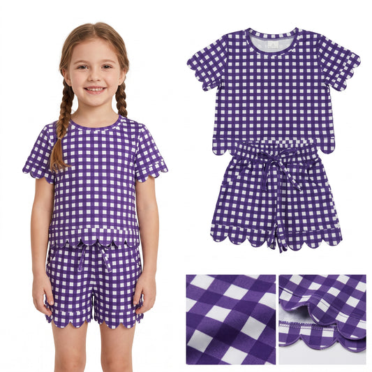 GSSO3841 PURPLE plaid scallop GIRL summer outfit 202608 RTS