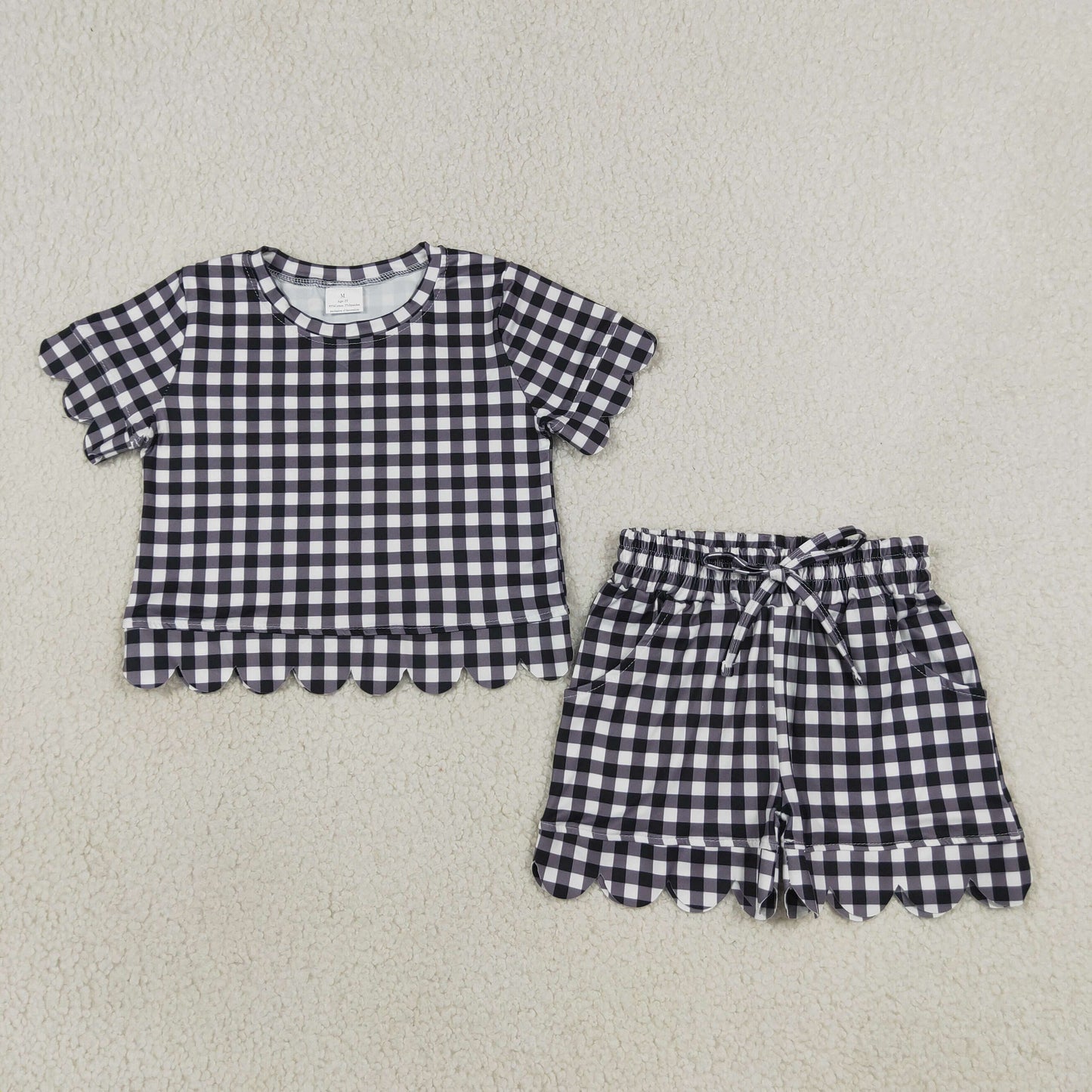 GSSO3842 BLACK plaid scallop GIRL summer outfit 202608 RTS
