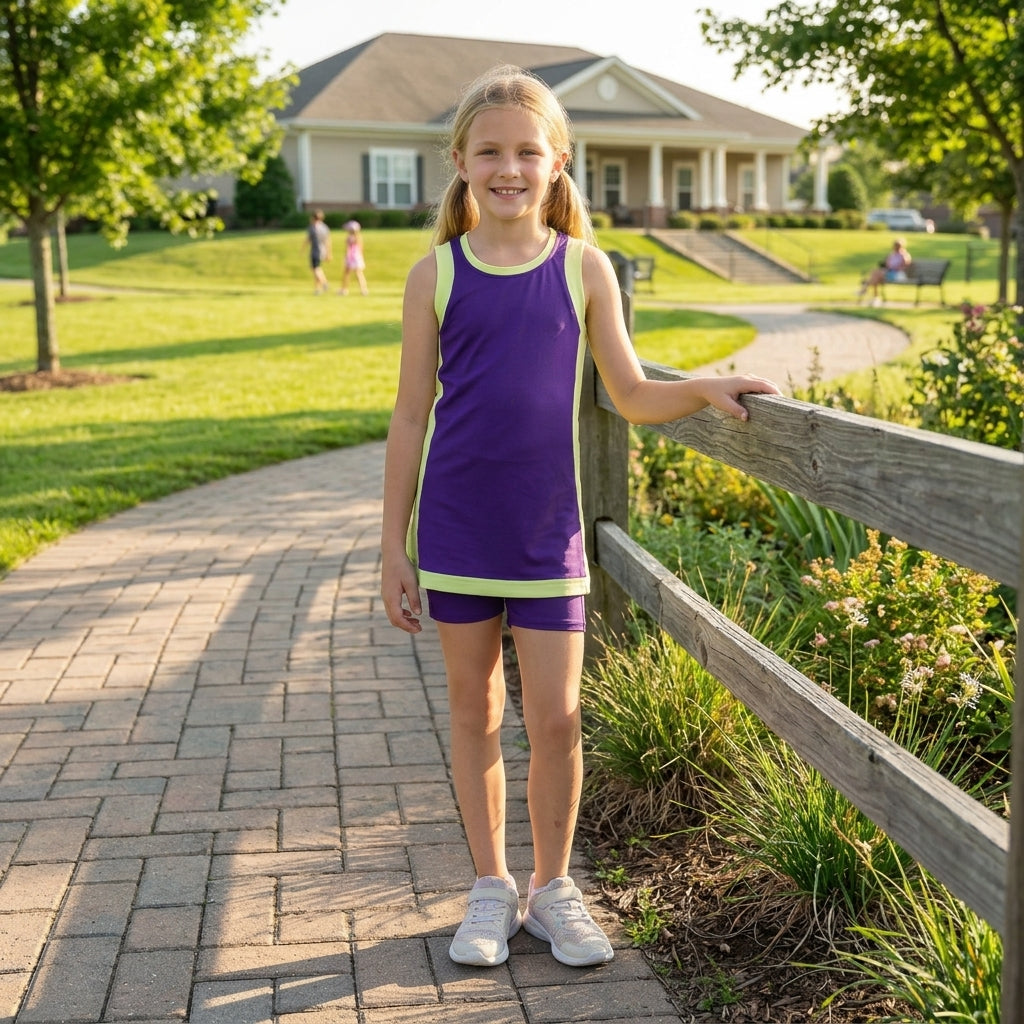 NO MOQ RTS GSD4253(1)-yoga Baby Girl Clothes Solid Purple Yellow Color Block Sleeveless Tank Dress 202610