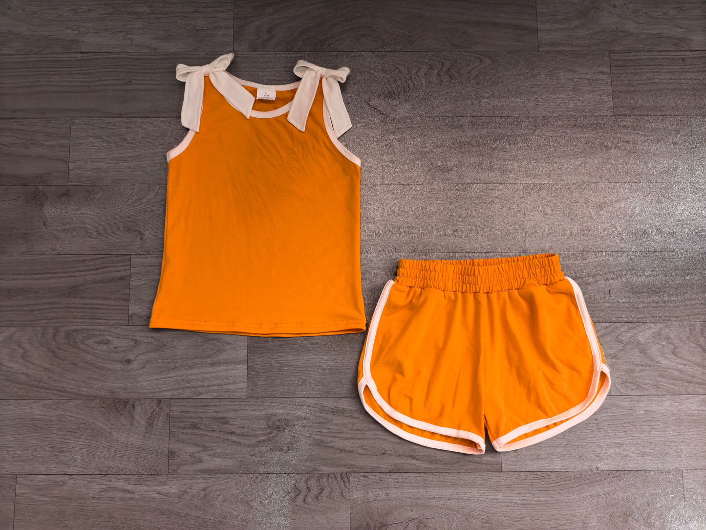 RTS GSSO3851 Bow Strap Sleeveless Tank Top Shorts Girls 2Pcs Outfit 202608