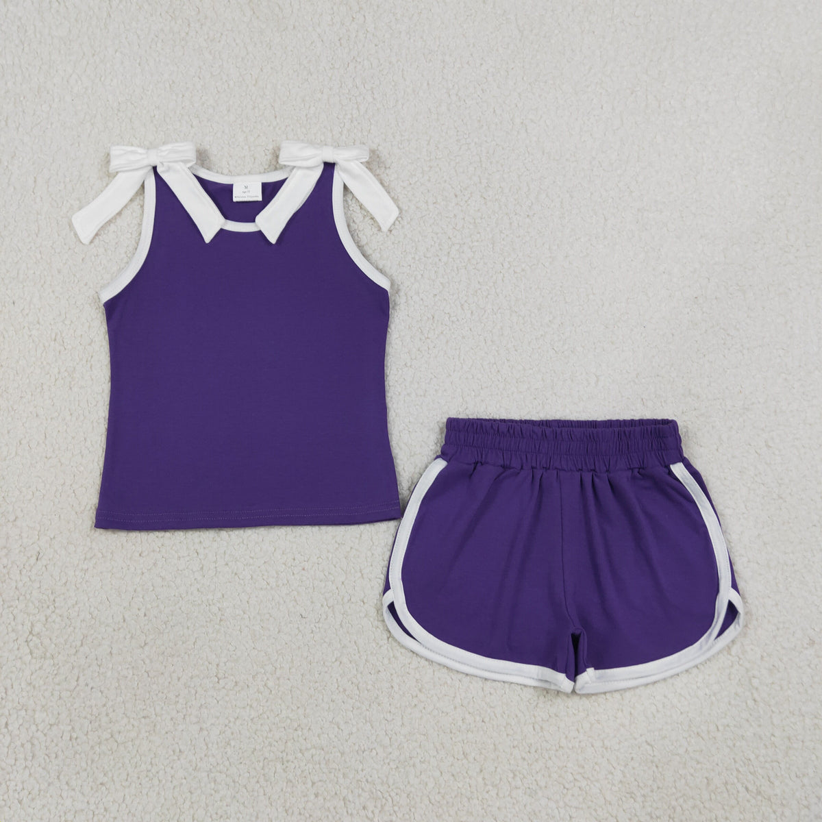 NO MOQ RTS GSSO3858 Purple Girl Summer Set | Bow Tie Tank & Shorts 2Pcs