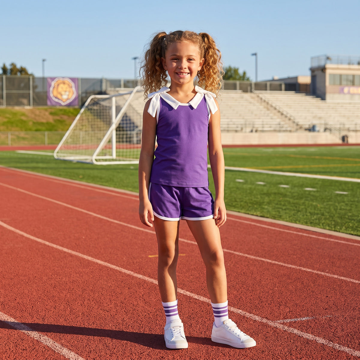 NO MOQ RTS GSSO3858 Purple Girl Summer Set | Bow Tie Tank & Shorts 2Pcs