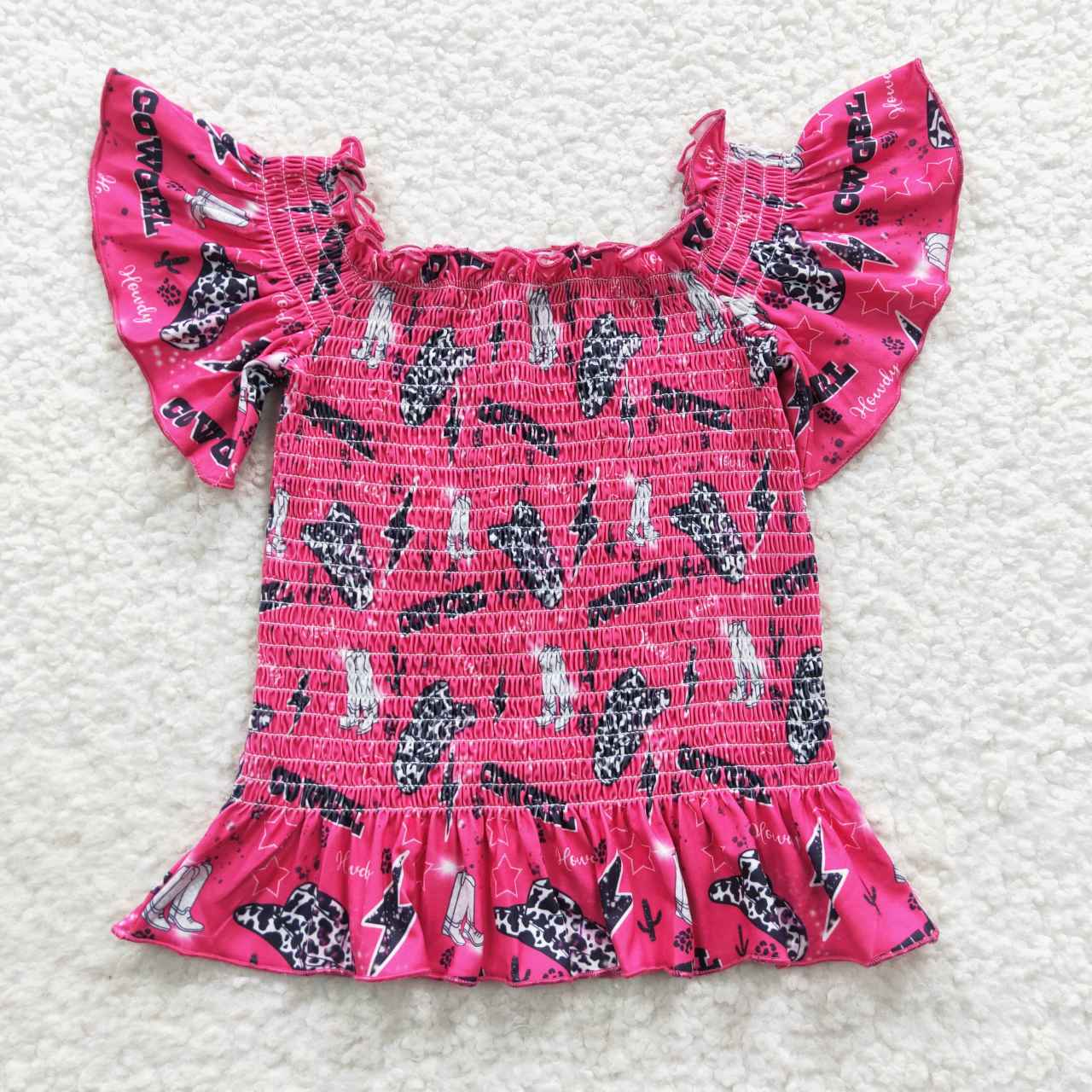 GT0181 western cow smocked girl short sleeve girl shirt top 20230711 RTS