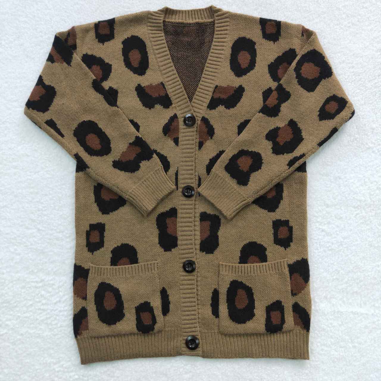 GT0189 Leopard print V-neck pocket cardigan sweater 20230603 RTS