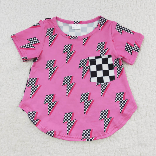 GT0227 western checkerboard hot pink short sleeves top 20230727 RTS