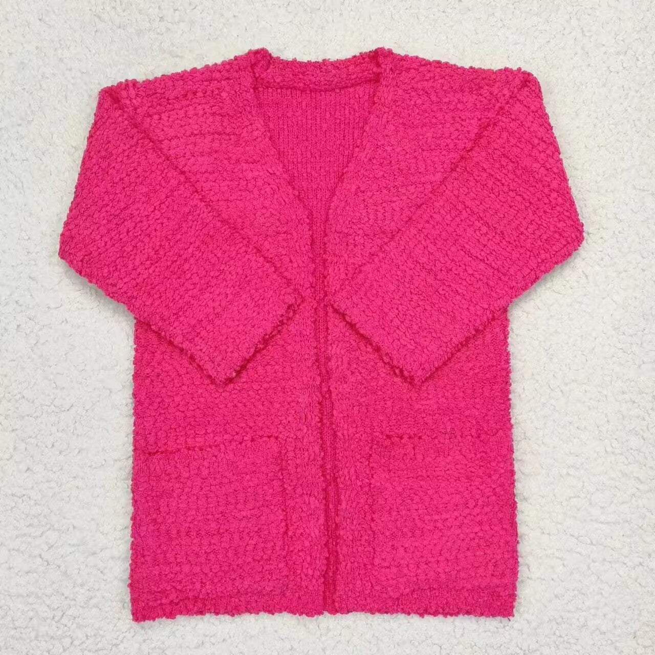 GT0236 hot pink V-neck pocket cardigan thicker sweater RTS 202301005