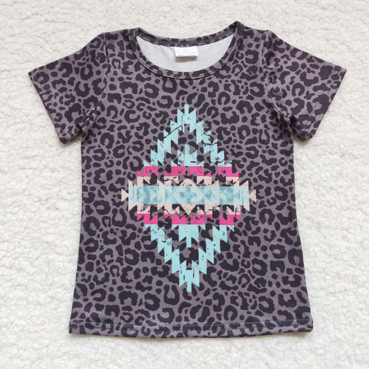 GT0239 rhombus leopard western short sleeves girl boy top 20230731 RTS