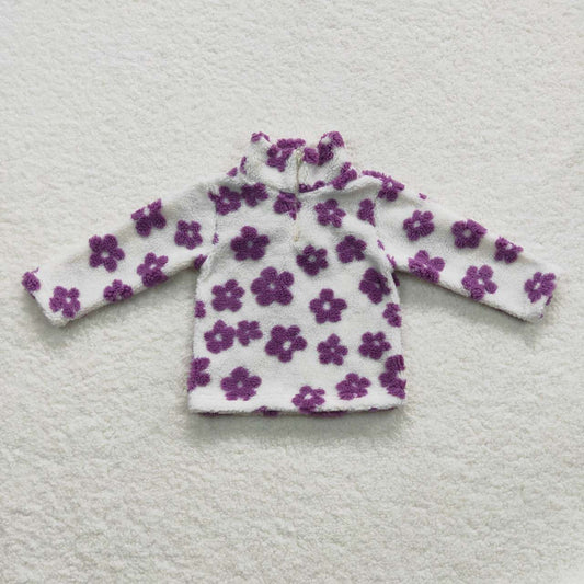 GT0265 Zipper plush style stand-up collar flower purple soft comfortable winter coat 20230913