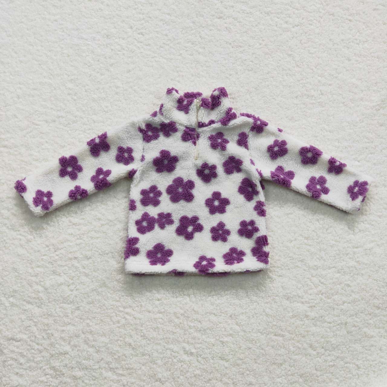 GT0265 Zipper plush style stand-up collar flower purple soft comfortable winter coat 20230913