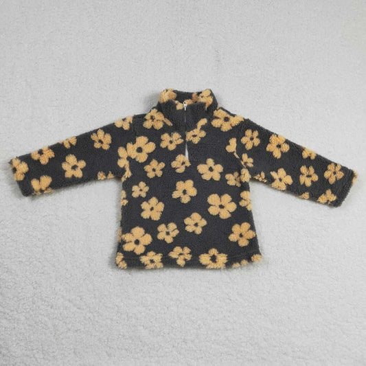 GT0268 Zipper plush style stand-up collar flower yellow soft comfortable winter coat 20230916