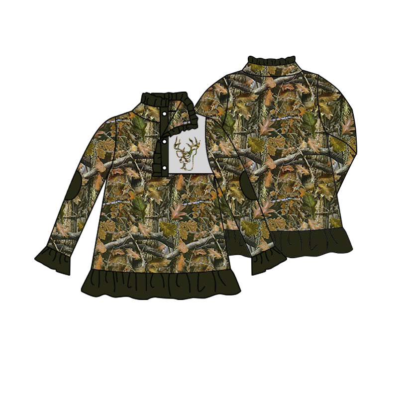 GT0311 RTS Christmas deer camo zip girl long sleeve coat pullover top 20231018