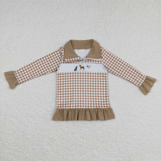 GT0320 RTS duck dog deer plaid zip up girl long sleeve coat pullover top 20231016