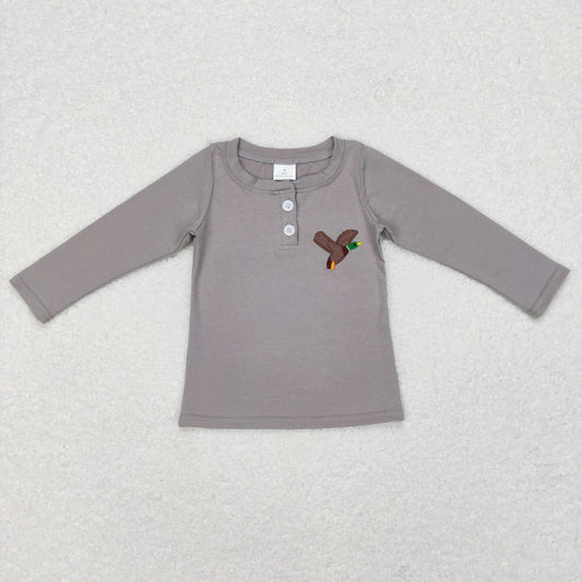 GT0353 long sleeve embroidery duck western gray top button boy shirt RTS  20231121