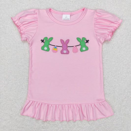 GT0391 bunny Embroidery Easter egg top tee girl  t-shirt  rts RTS 20231130