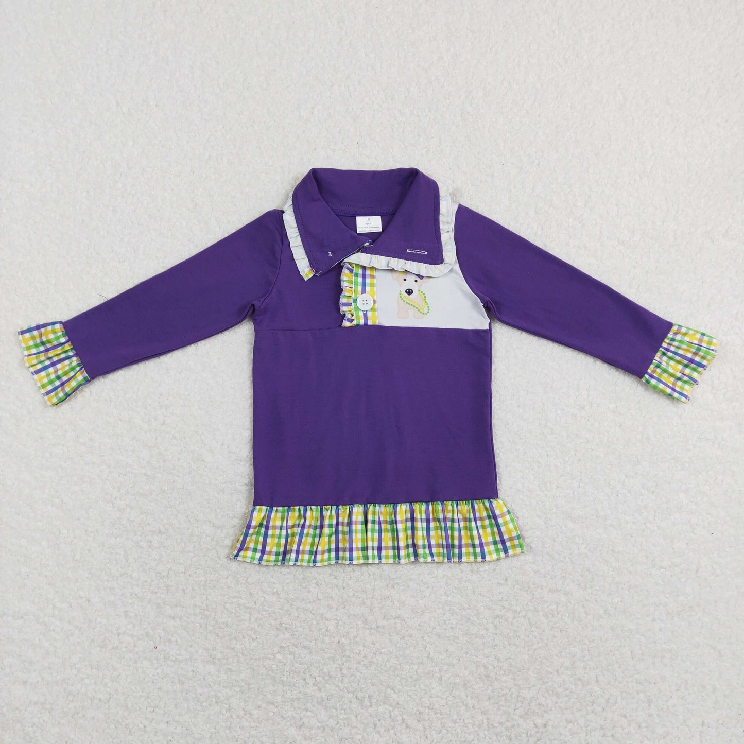GT0412 purple dog zip top button girl shirt 202401 RTS