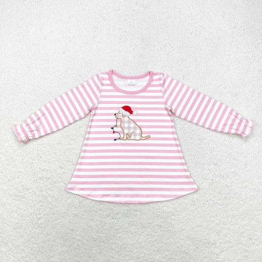 GT0659 Christmas hat dog embroidery  cotton girl shirts  202408 RTS