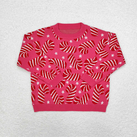 Christmas cane pink sweater GT0665  bamboo girl shirts top 202409 RTS