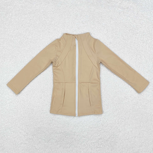 kids yoga beige zipper pockets GT0681 long sleeve top sweater girl top yoga clothes RTS 202409