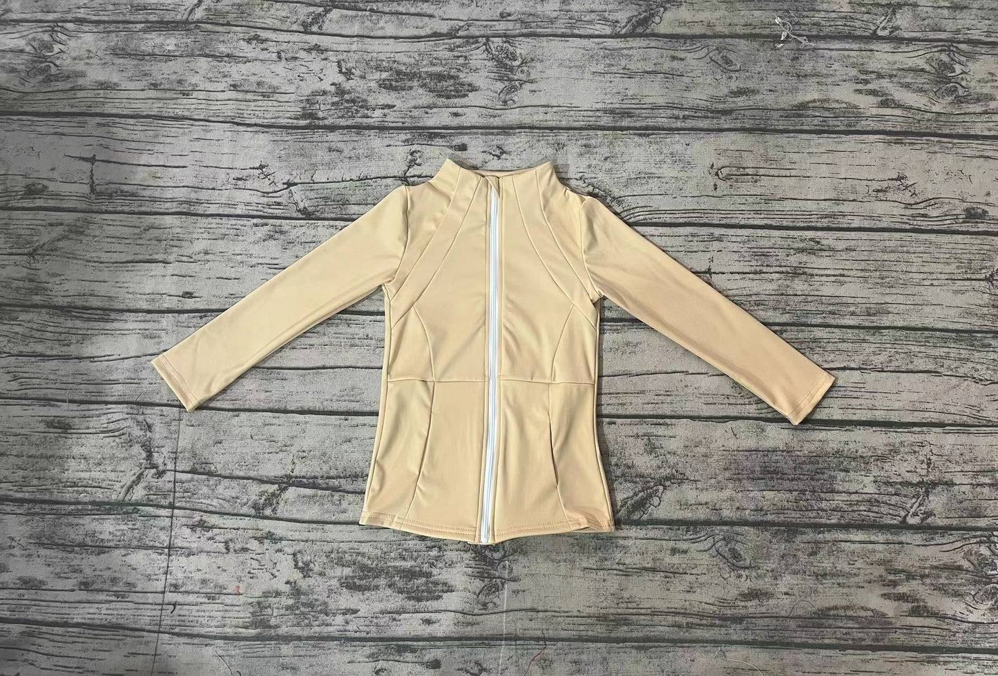 kids yoga beige zipper pockets GT0681 long sleeve top sweater girl top yoga clothes RTS 202409