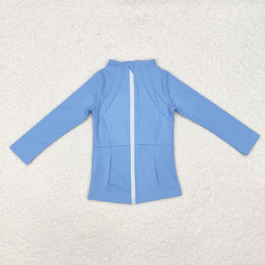 kids yoga light blue zipper pockets GT0684 long sleeve top sweater girl top yoga clothes  202409 RTS