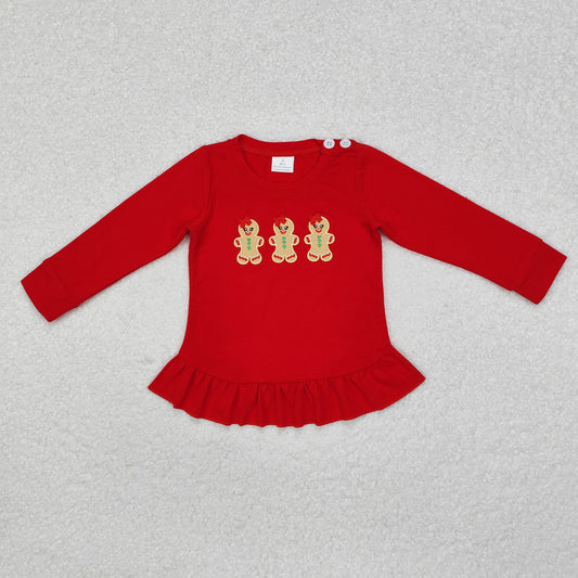 GT0702 embroidery Christmas gingerbread long sleeve girl top tee  202409 RTS