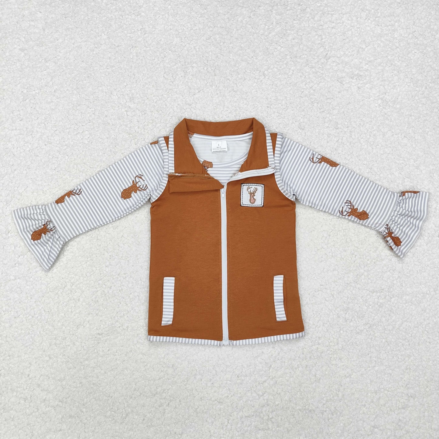 GT0742 组合  2pcs girl top with vest Christmas deer Zipper vest T-shirt top 202411 RTS