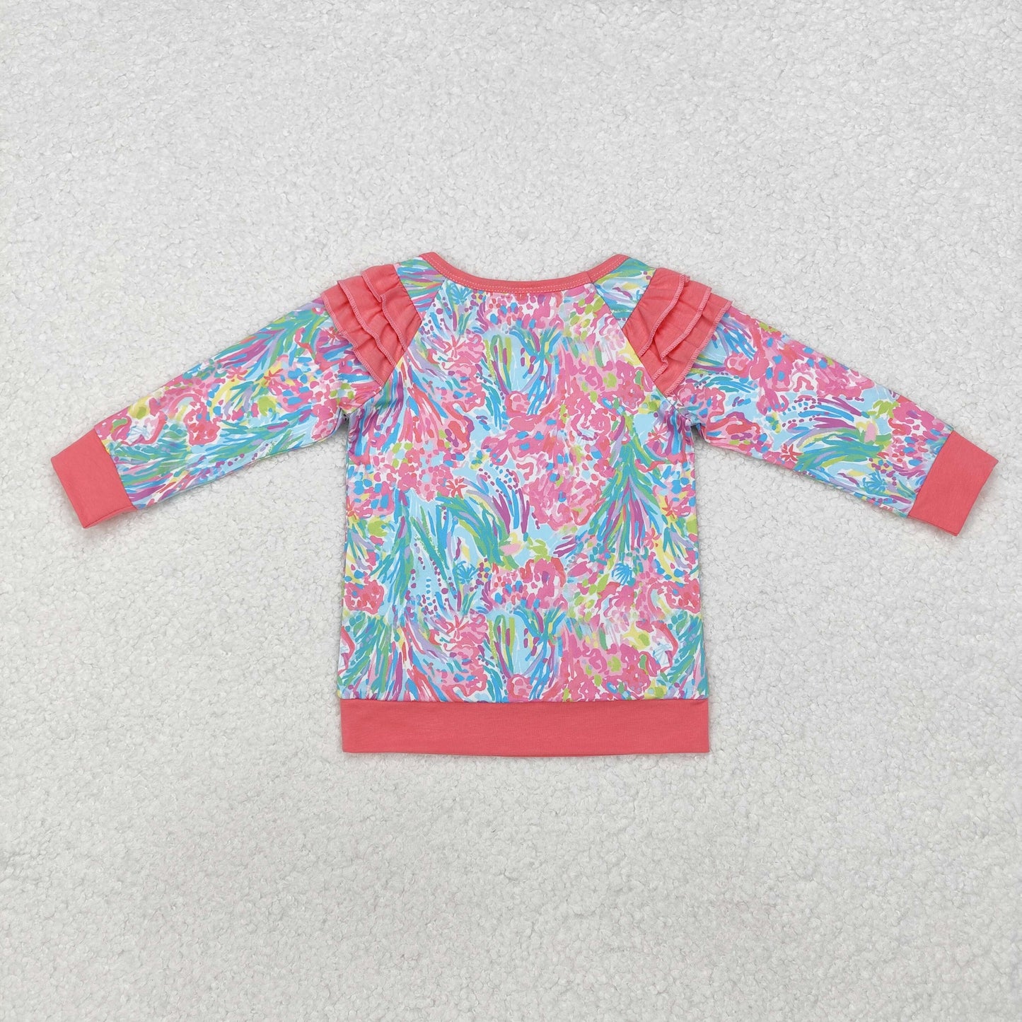 GT0766  Ruffle flowers  long sleeve girl top tee  202410  RTS