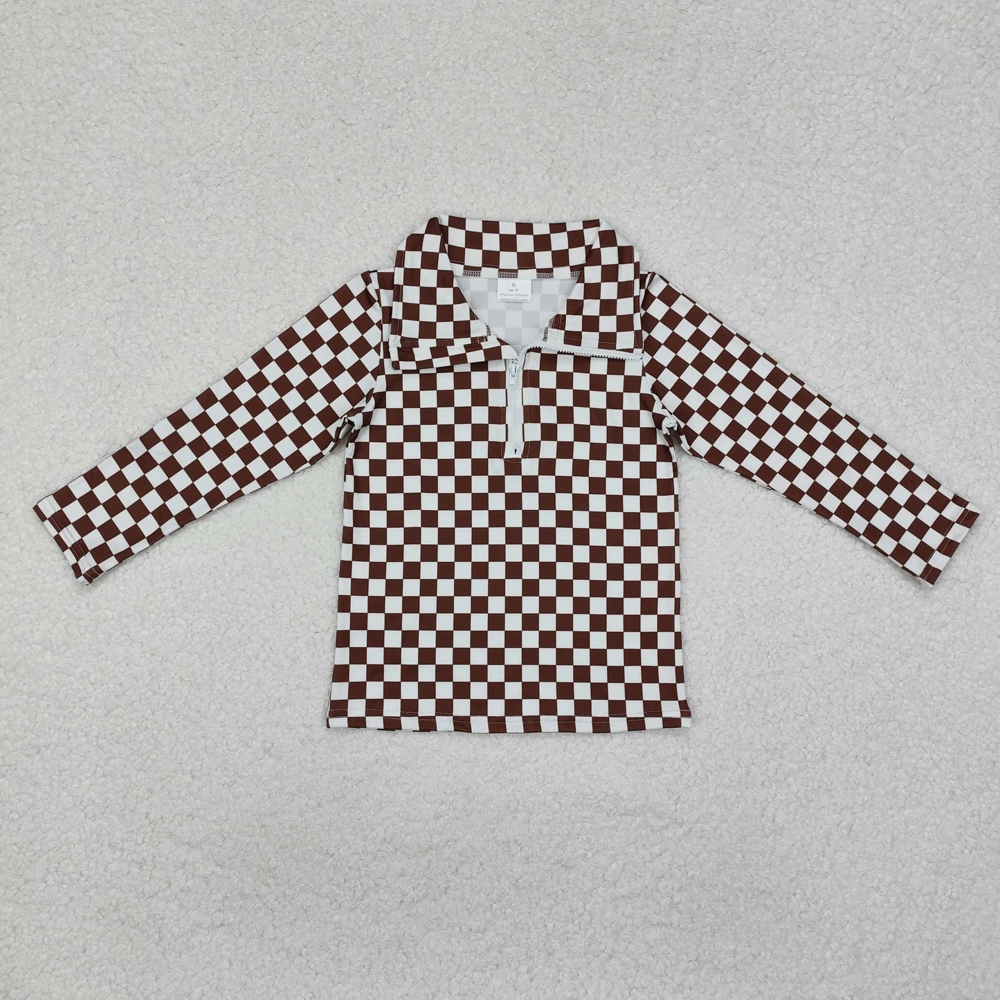 GT0793 checkerboard zipper long sleeve girl top tee  202411  RTS