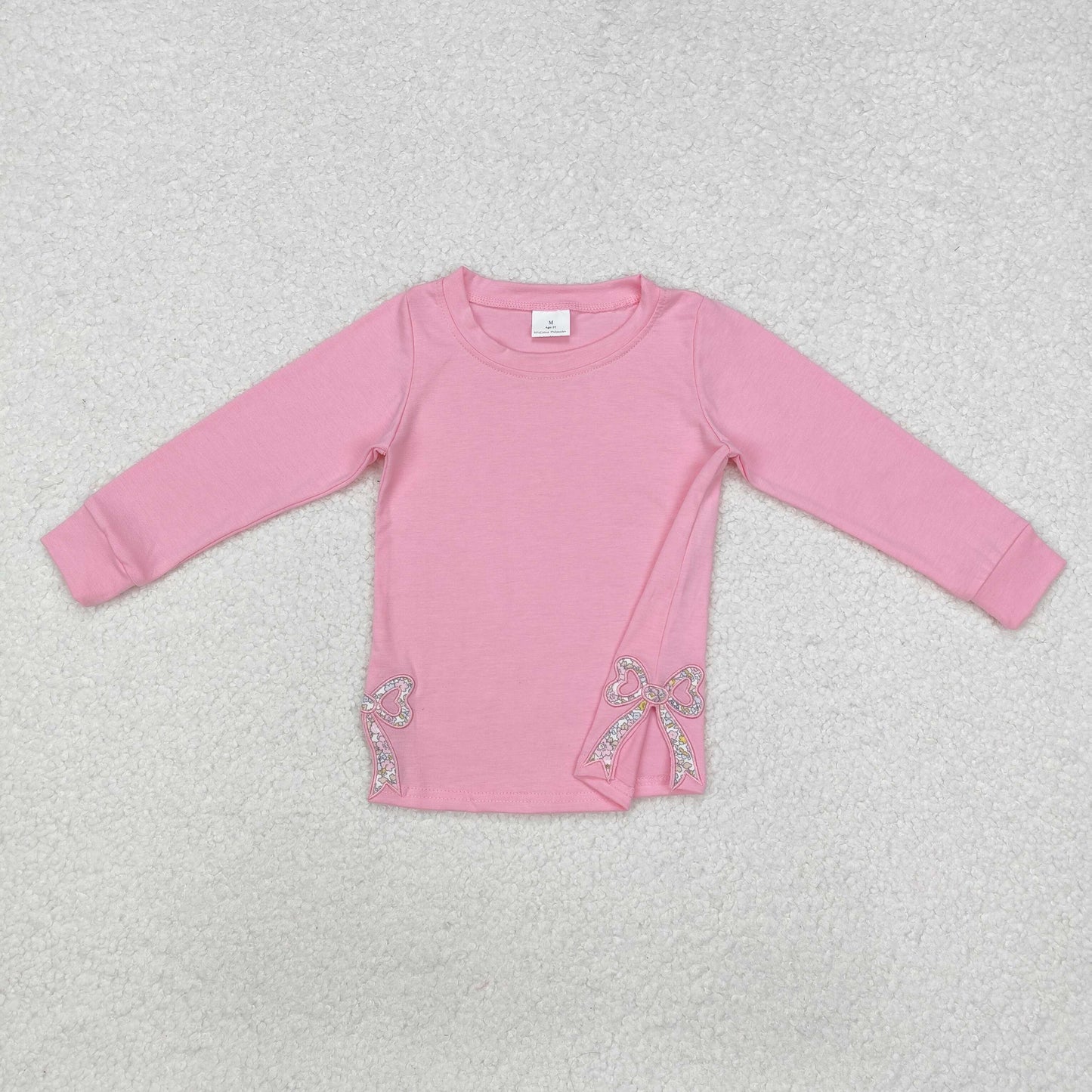 GT0872  embroidery pink bow girl top zipper shirt 202412 rts